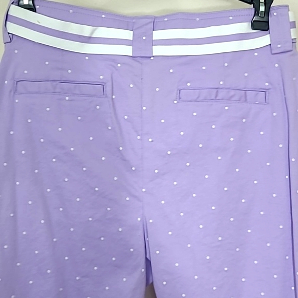 Capri Pants Pastel Purple White Polka dot stretch belted lightweight Pockets